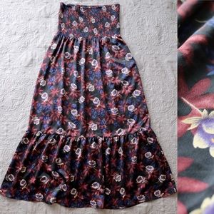 Free People L Dress Floral Smocked Satin Skirt